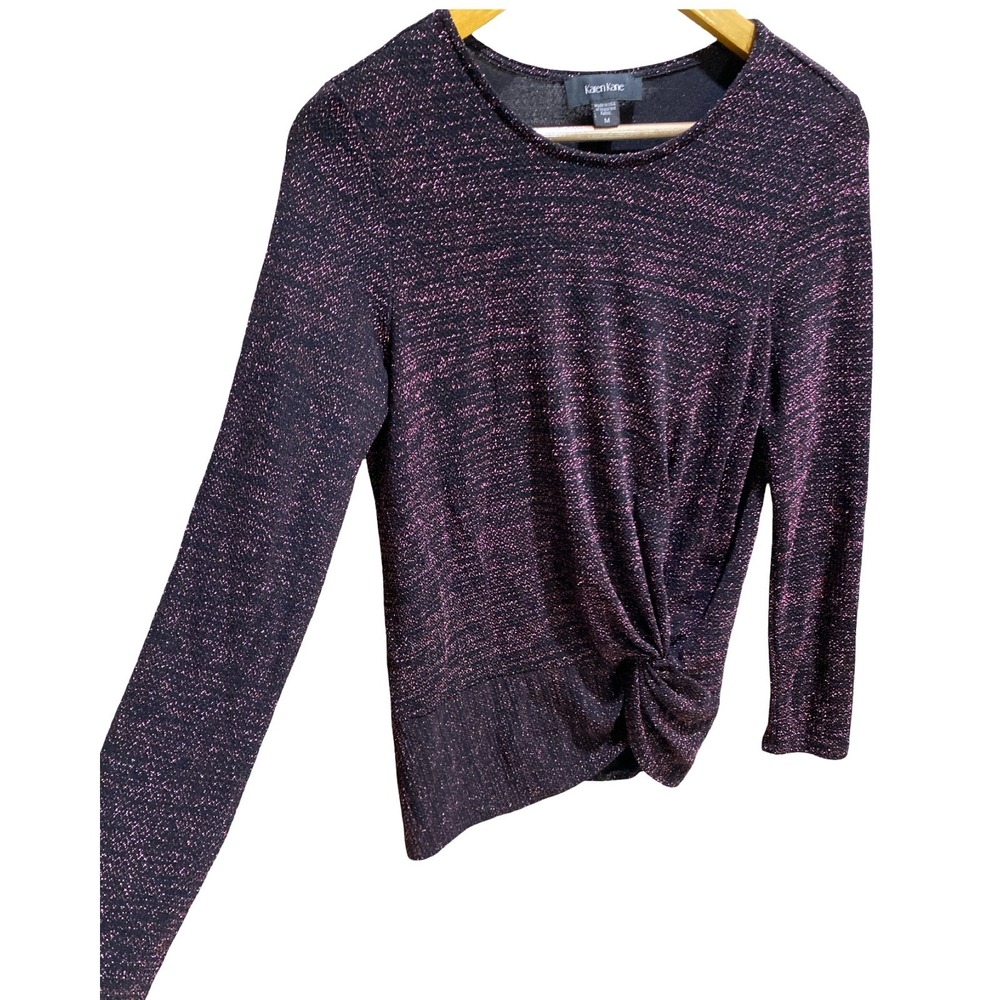 Karen Kane Black Pink Metallic Shimmer Blouse Medium Stretch Evening Top USA - Picture 3 of 9